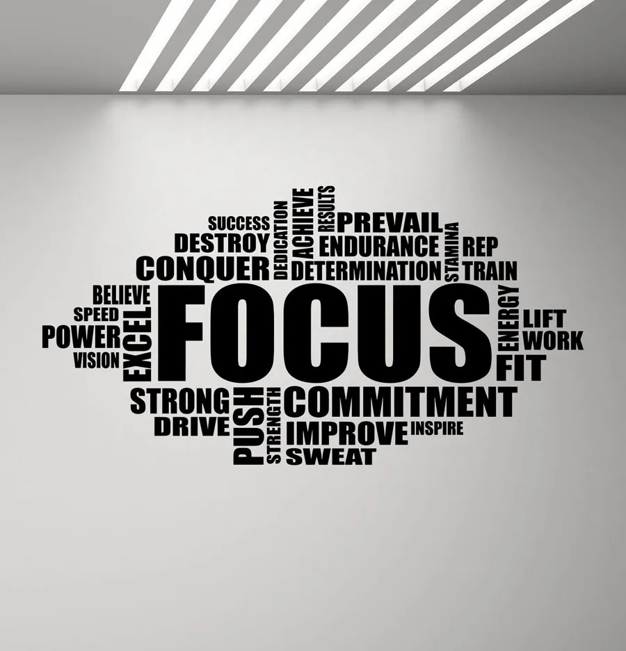 Focus Gym Workout Fitness Vinyl Wall Decal 8/" x 32/"