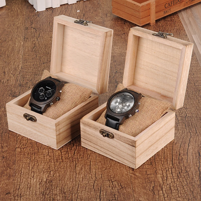 BOBO BIRD WP28 Wooden Mens Watches Luxury Chronograph Quartz Watch with Date Display in Wooden Gift Box