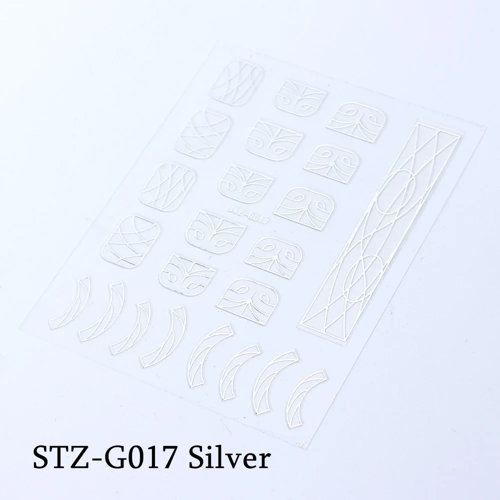 Золотая проволока, наклейки для ногтей, волнистая линия, слайдеры, серебряная полоскающая лента, Переводные картинки для дизайна ногтей, 3D клей, маникюрные украшения, BESTZG14-20 - Цвет: STZ-G017 Silver
