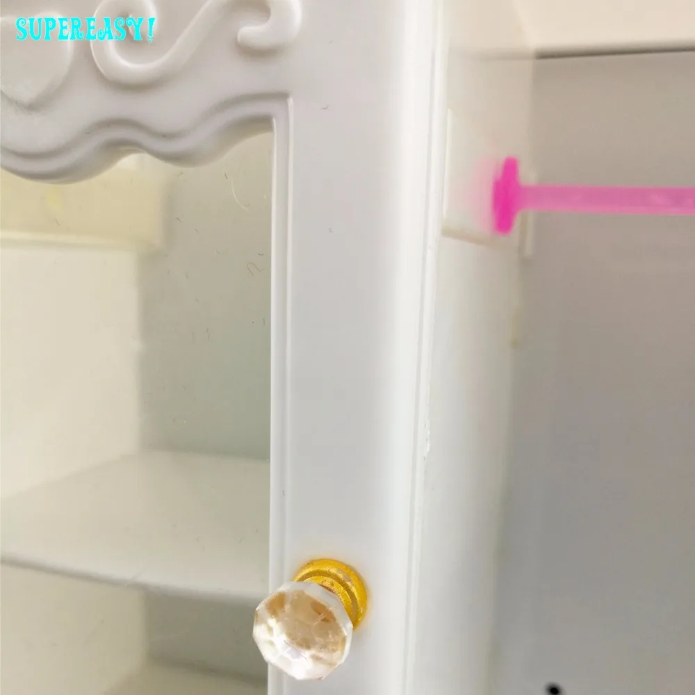 12Pcs = 1x Plastic Clothespress Furniture Living Room Wardrobe + 10x Pink Hangers For Barbie Dollhouse Accessories Toys Kid Gift