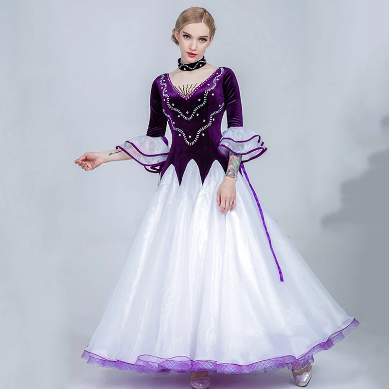 

High Grade Standard Dance Dress For Women Costumes Waltz Dress Big Hemlines Ballroom Dance Group Performance Dance wear BL1730
