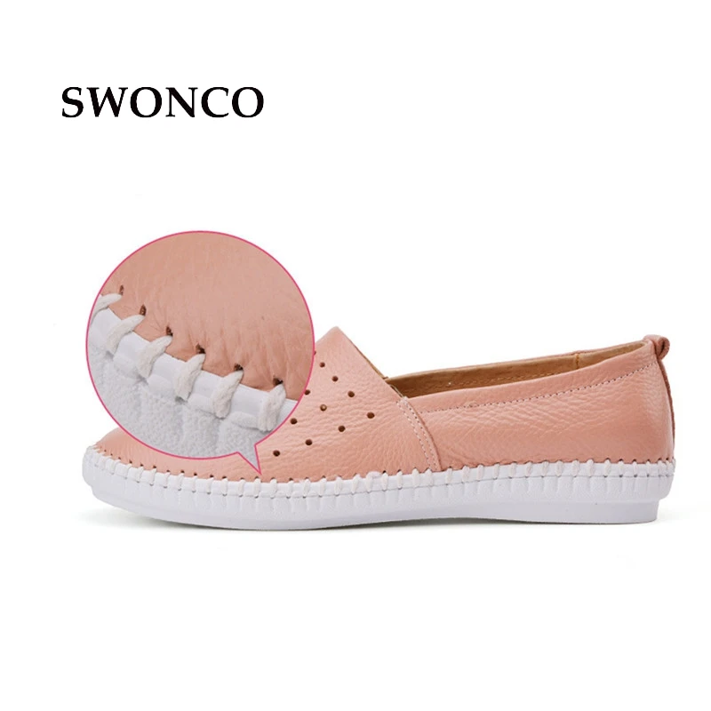 En Chaussures Cuir Black white Femme 2018 Mocassins De Femmes Slip Appartements Sur Véritable Casual Dames Swonco pink qRYt0w