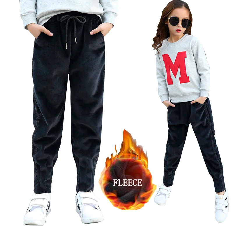 

Baby Girls Winter Pants Teenage Girls Harem Pants for Girls Thick fleece PleuchePants 10 12T school Children Kids Sport Trousers
