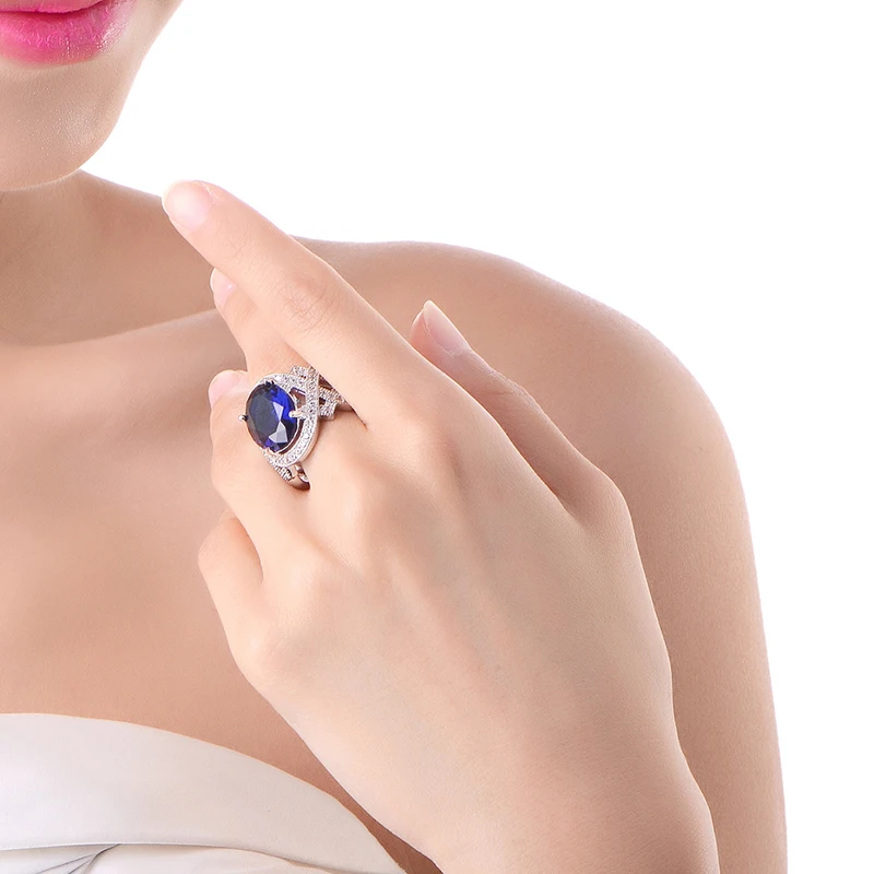 JEXXI Engagement Rings Cubic Zirconia Rings Luxurious Blue Green Black Jewelry Wedding Ring Silver Color Women Ring For Party