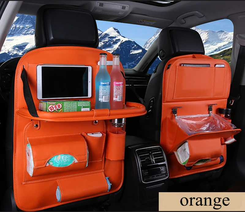Органайзер для хранения на заднем сиденье автомобиля из искусственной кожи, складная сумка для обеденного стола, поднос для путешествий, подвесная сумка-Органайзер с сумками для мусора