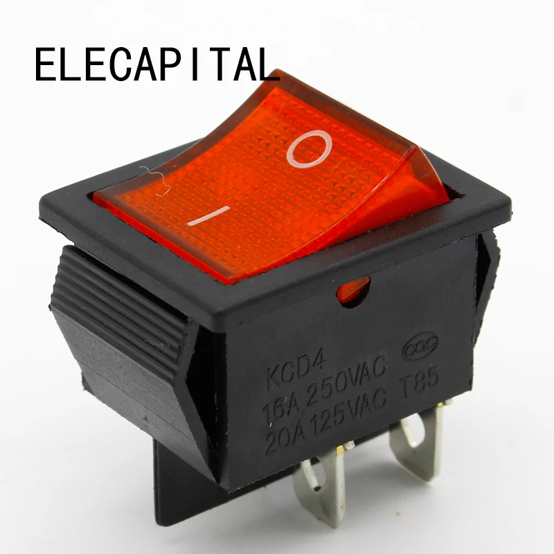 Rot Wippschalter Zünder Symbol Strom an Off Zweipolig 22X31MM 230V 4 Pin 