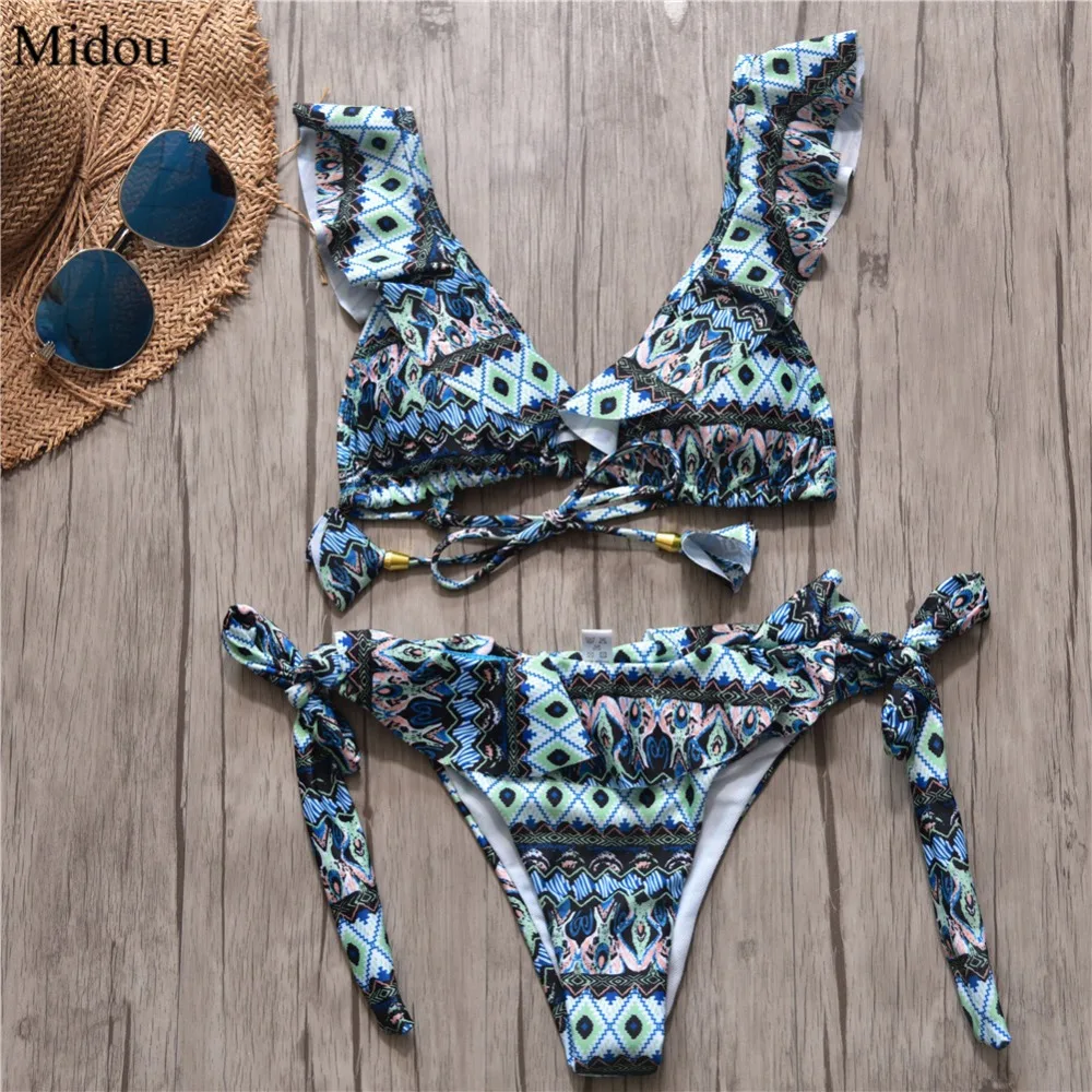 

Midou Sexy Bikini Swimwear Women Push Up Swimsuit Bandage Bikini Set Brazilian Summer Beach Bathing Suits female Biquini Print