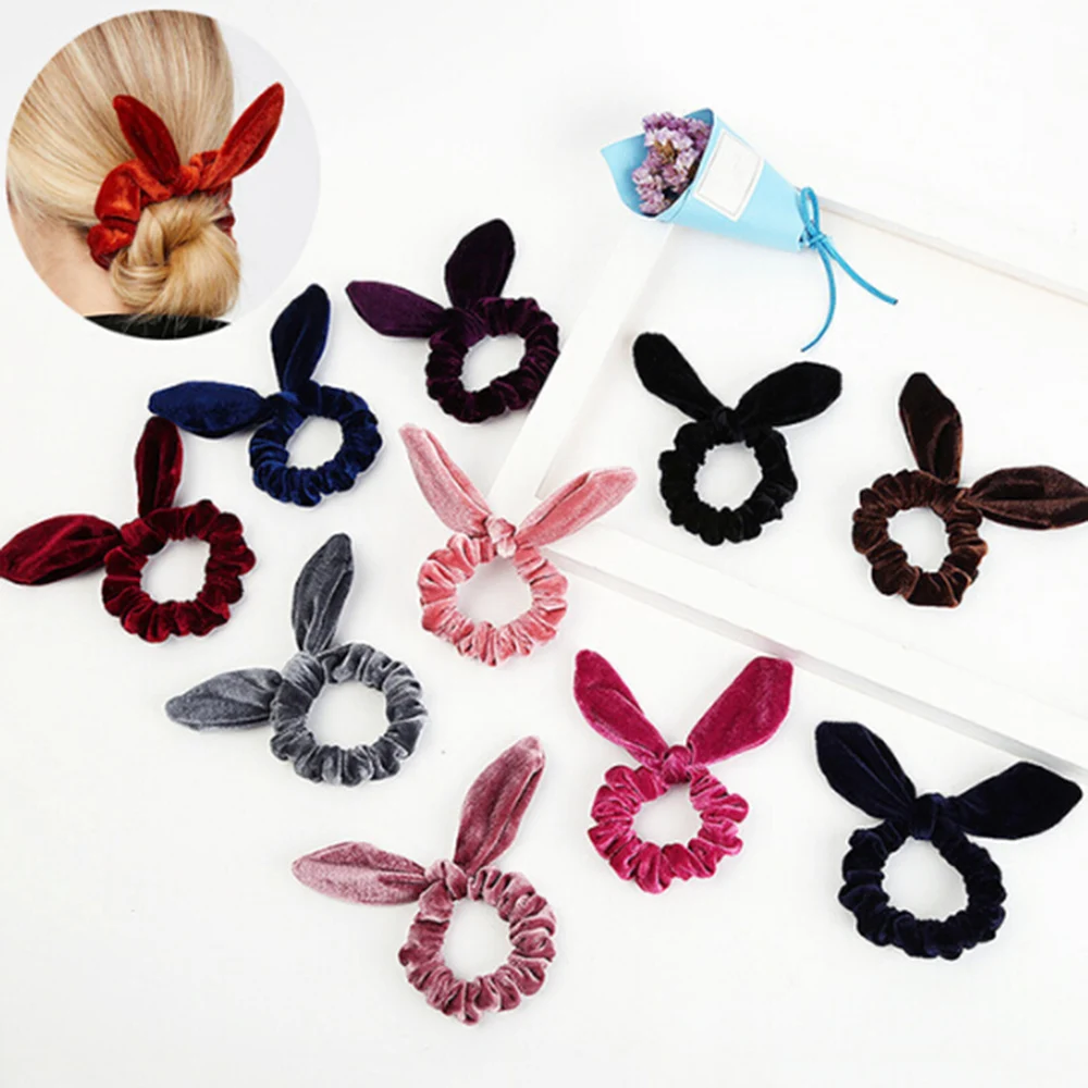 

Women Velvet Hair Rope Girls Flannelette Headband Hair Styling Accessories Rabbit Ear Soft Elastic Hair Bands Hair Braiders Tool