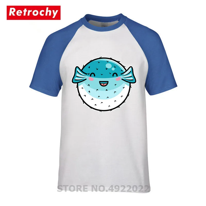 

Cute Puffer Fish T Shirt Men Kawaii Fishing Surfing Cotton T-shirt Male Round Neck Tops Tees Casual Clothing Summer Style Shirts