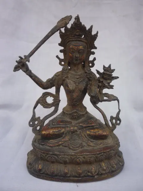 

Rare Distinctive Old Qing Dynasty bronze Green Tara Buddha Statue,best collection&adornment ,Free shipping