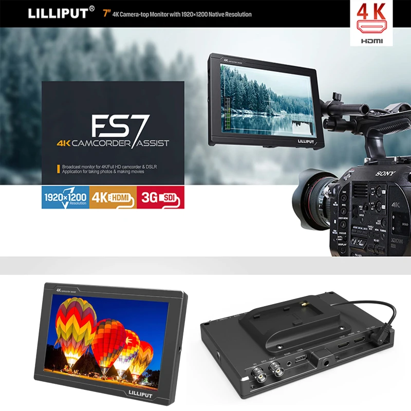 Lilliput FS7 7 дюймов Full HD 1920x1200 4 K HDMI in/out 3G-SDI in/out на камеру видео полевой монитор для sony PXW-FS7/EVA1/Gimbal