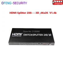 HDMI разделитель 2x8 сплиттер, HDMI дистрибьютор- 3D, 4 K X 2 K V1.4b, 1080 p/60 Гц