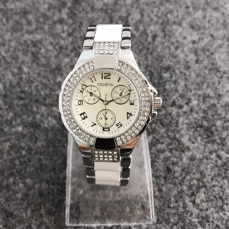 Elegant Diamonds Case Women's Watches Contena luxury Brand Silver band