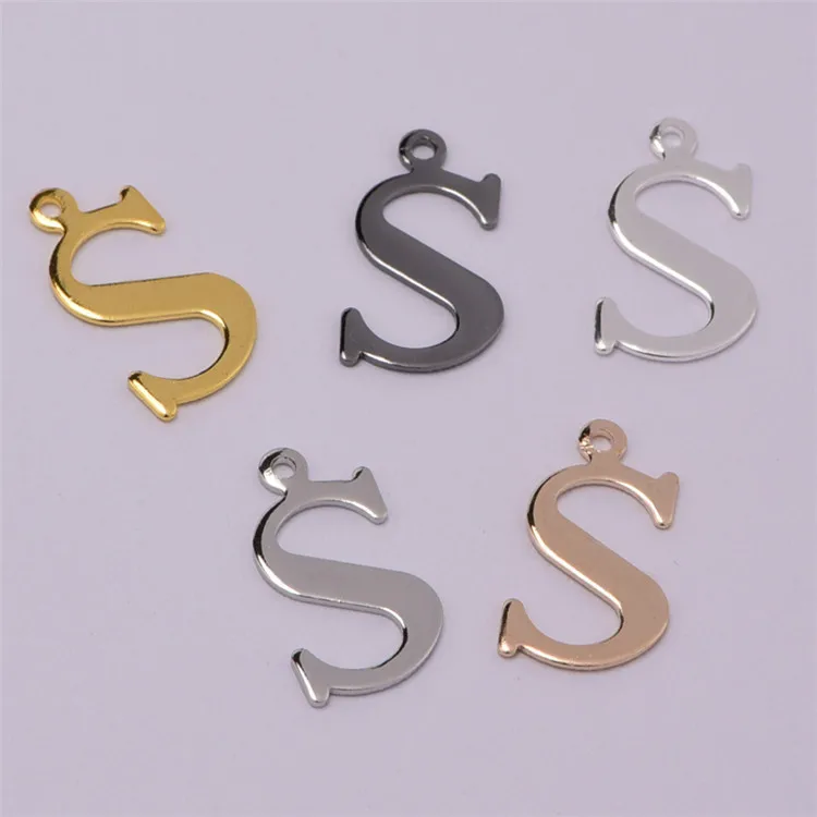 

Gun Black Silver Gold Initials Letter S Pendant 14*9mm Copper Charms DIY Handmade Jewelry Making Accessories 5 Color 50PCS