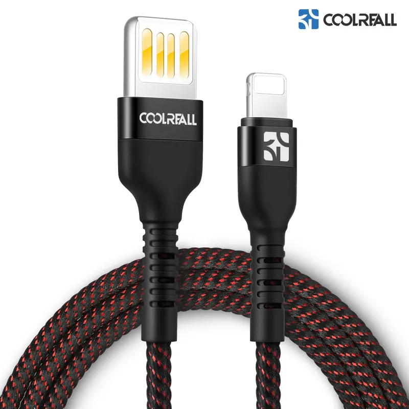 Coolreall USB для iPhone кабель Реверсивный 2.4A Быстрая зарядка для iPhone XR XS Max X 8 Plus зарядное устройство для мобильного телефона кабель для передачи данных - Цвет: black
