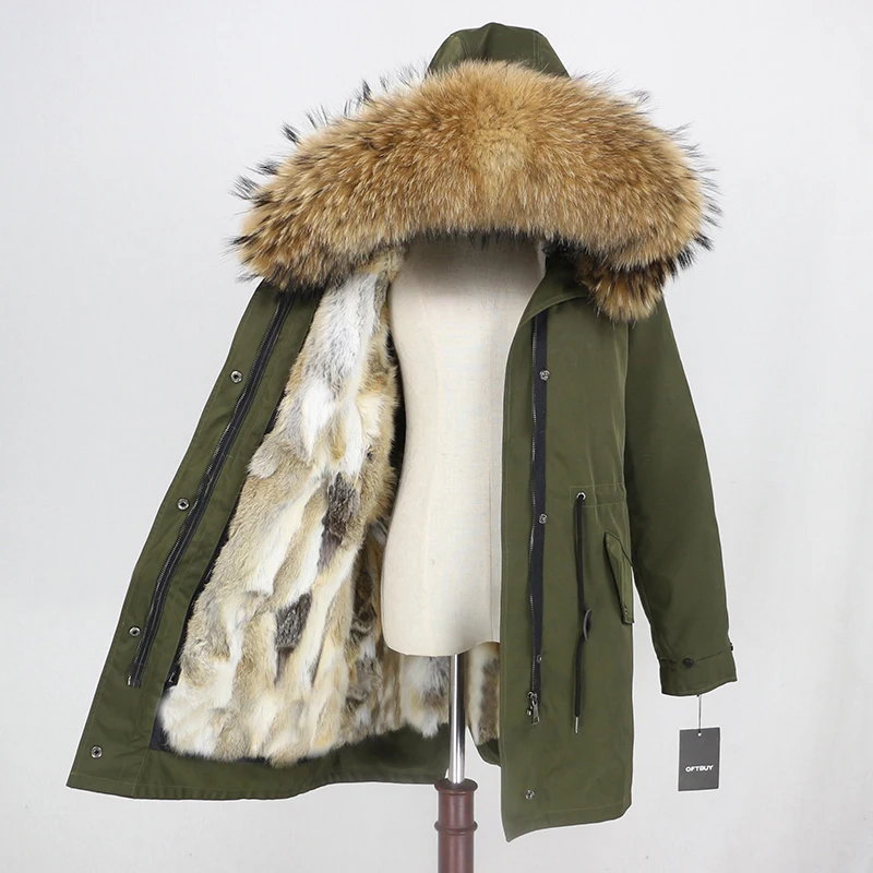Discount OFTBUY Waterproof Long Parka Real Fur Coat Winter Jacket Women Natural Raccoon Fur Collar Real Rabbit Fur Liner Detachable Warm 19