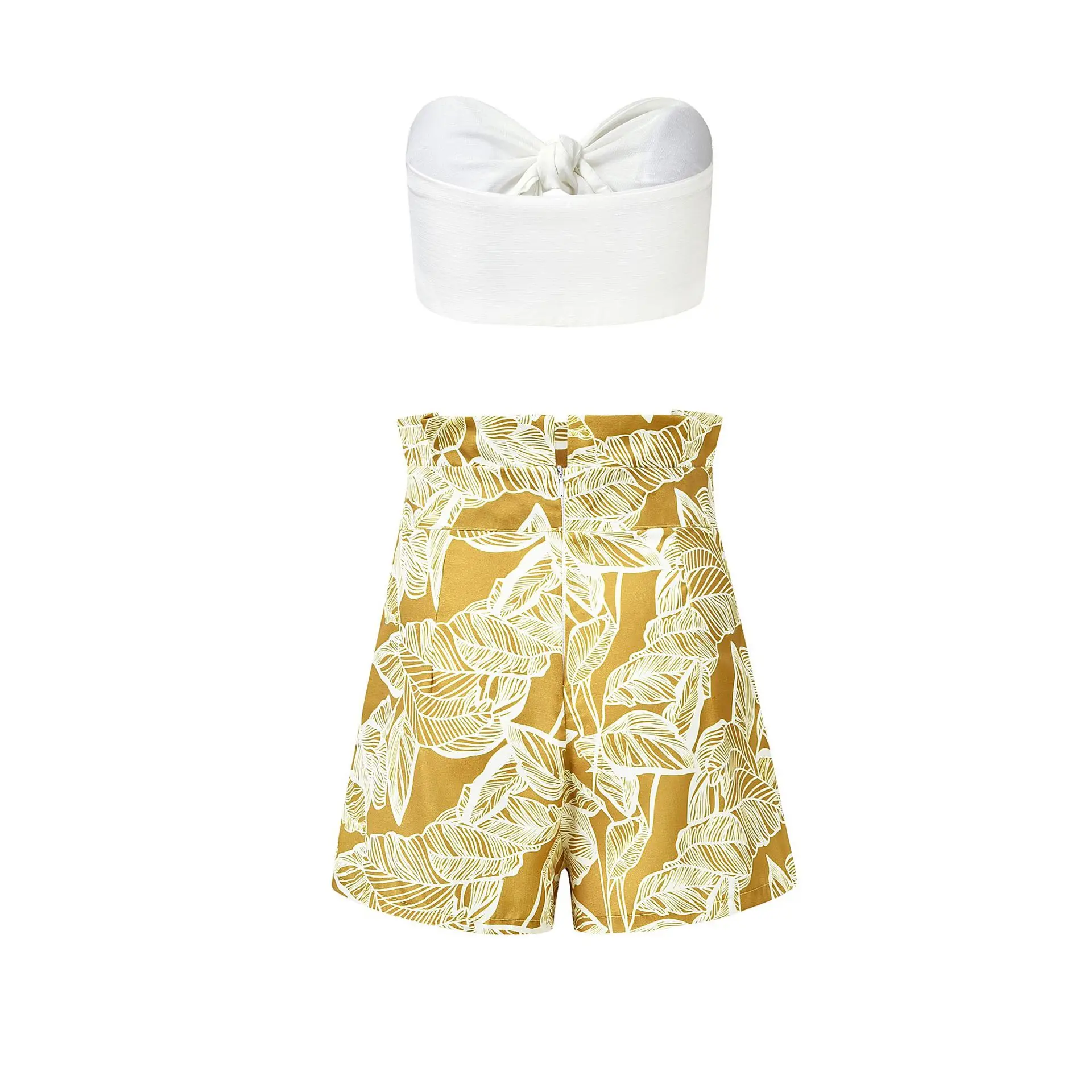 ZOGAA Tube Top Cross Lace-up Women Jumpsuits Backless Strapless Shoulder Flora Print Summer Beach Overalls Female Playsuit