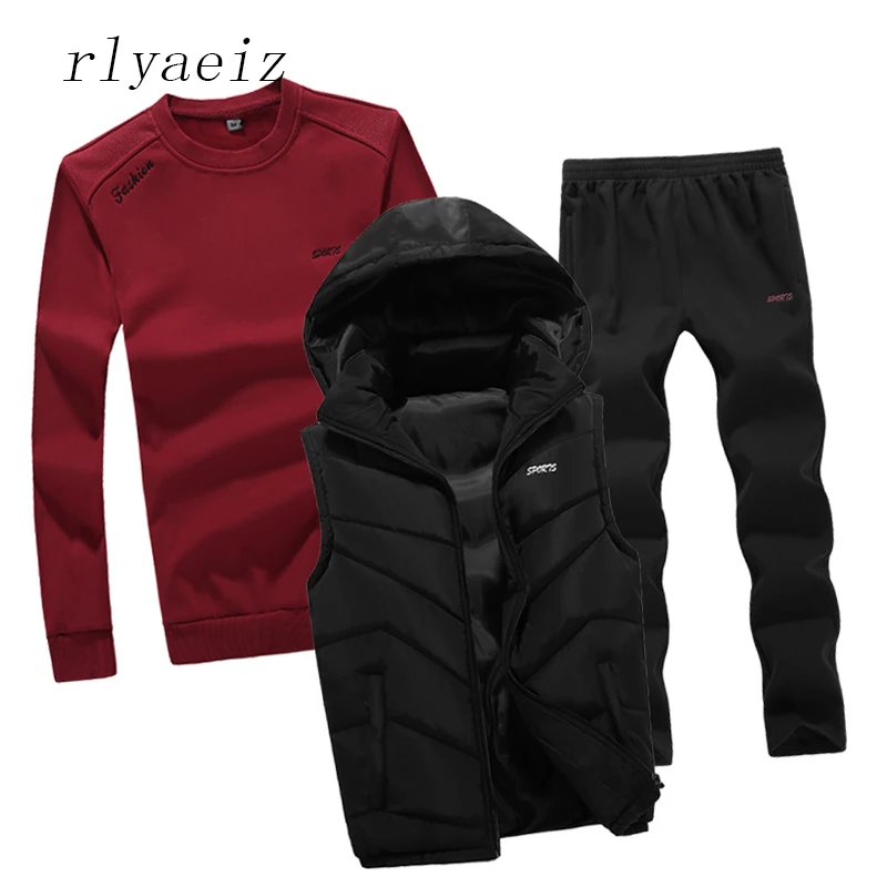 Rlyaeiz размера плюс 4XL высокое качество Осенняя Спортивная одежда мужские повседневные спортивные костюмы толстовки+ брюки+ жилеты комплект из 3 предметов мужской спортивный костюм