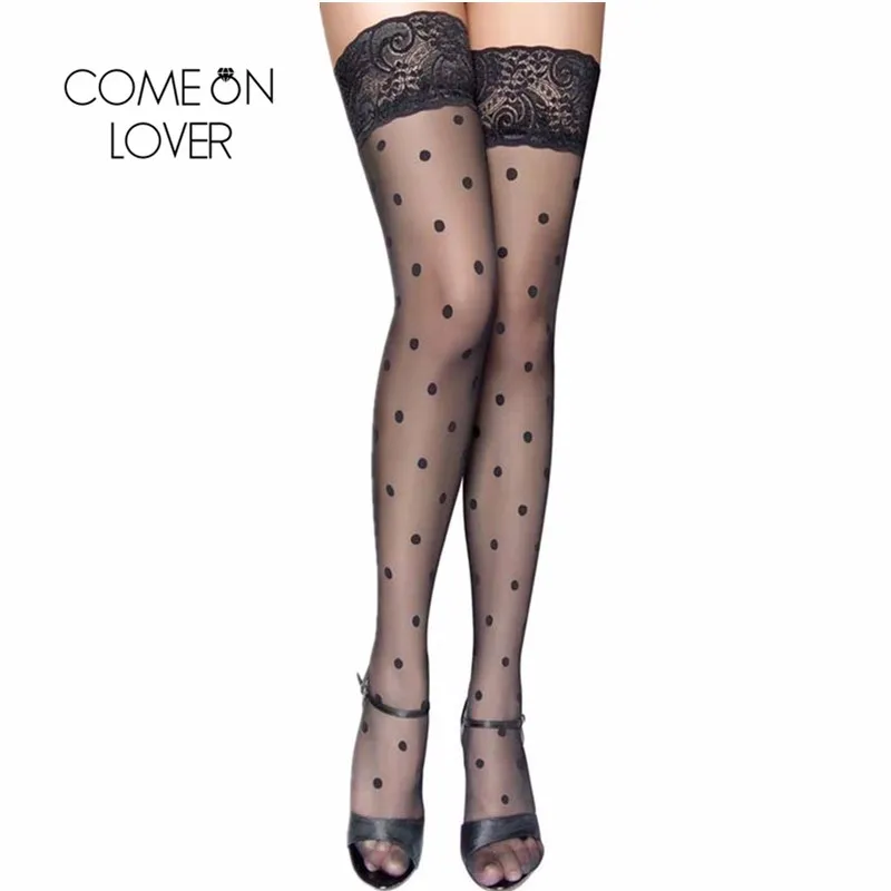 Comeonlover High quality dot cute stockings size M transparent black sexy stockings over knee thigh high nylon stockings HE2106
