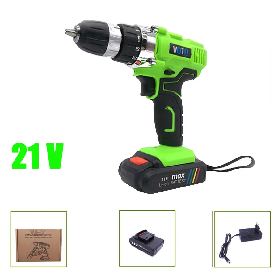 

VOTO V6 Battery Rechargeable Cordless Drill Electric Screwdriver Set Lithium Power Tools Screw Gun Driver 21V Green 2018