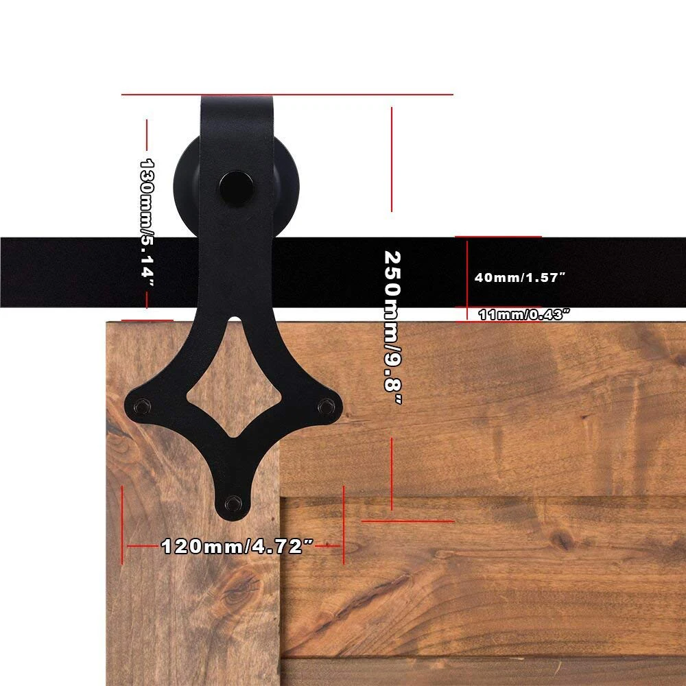 LWZH Sliding Wood Door Bypass Sliding Barn Door Hardware Kit Black Steel Rhombus Shaped Track Rollers for Interior Double Door