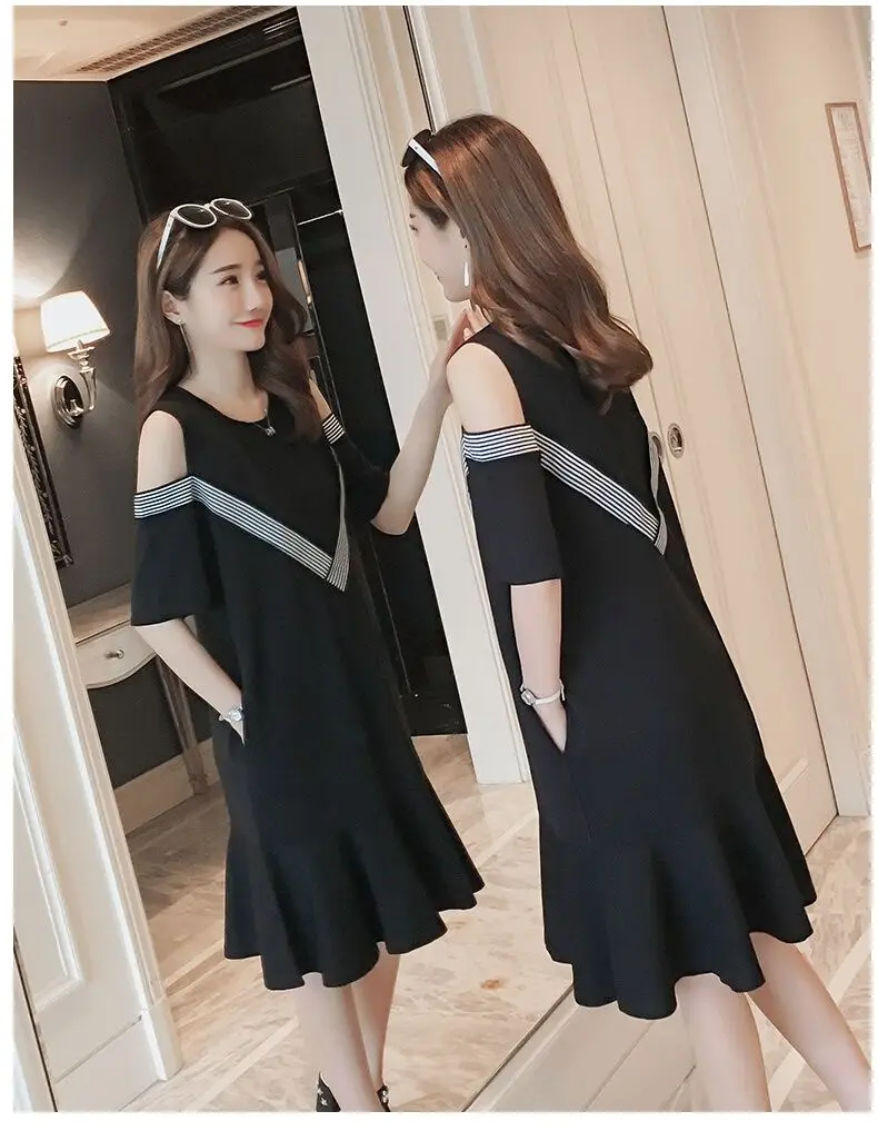 

Afei Tony maternity clothes dress spring and summer Boat Neck loose New 2019 pregnant women dress fashion pregnancy clothes