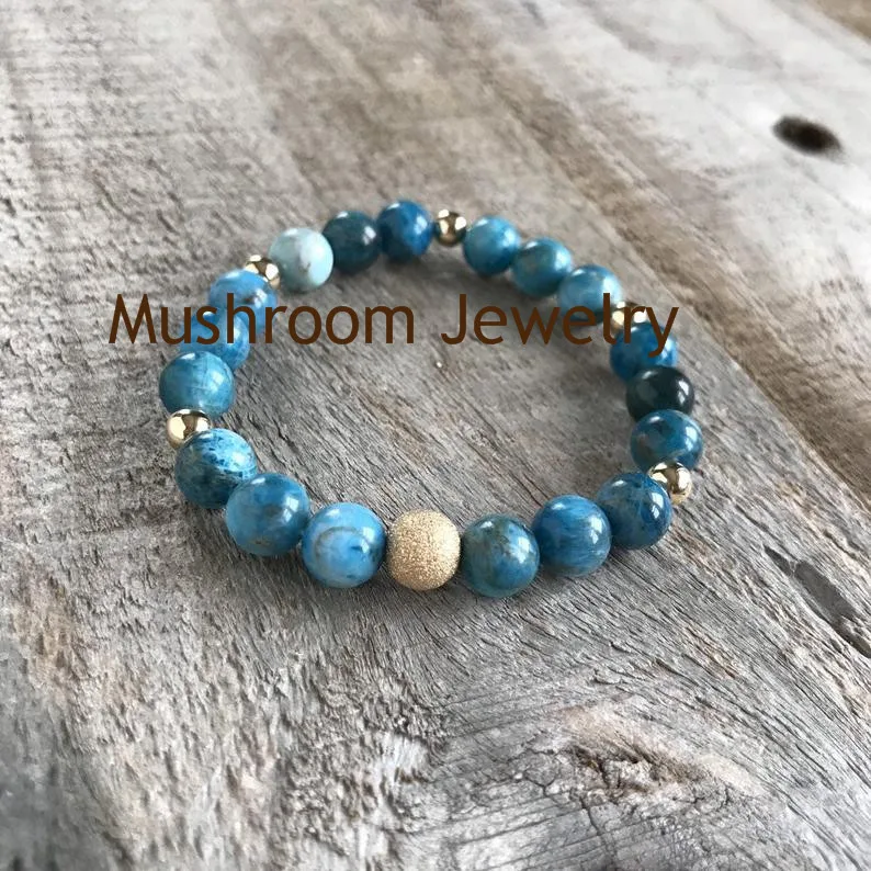BS2019356Blue Apatite Bracelet, Stone Bracelet, Beaded Stretch Bracelet, Healing Bracelet285