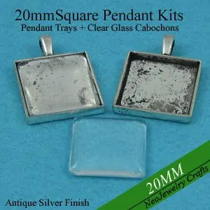 

20mm Antqiue Ailver Pendant Blanks + Matching Glass Cabochons For Custom Photo Jewelry Making