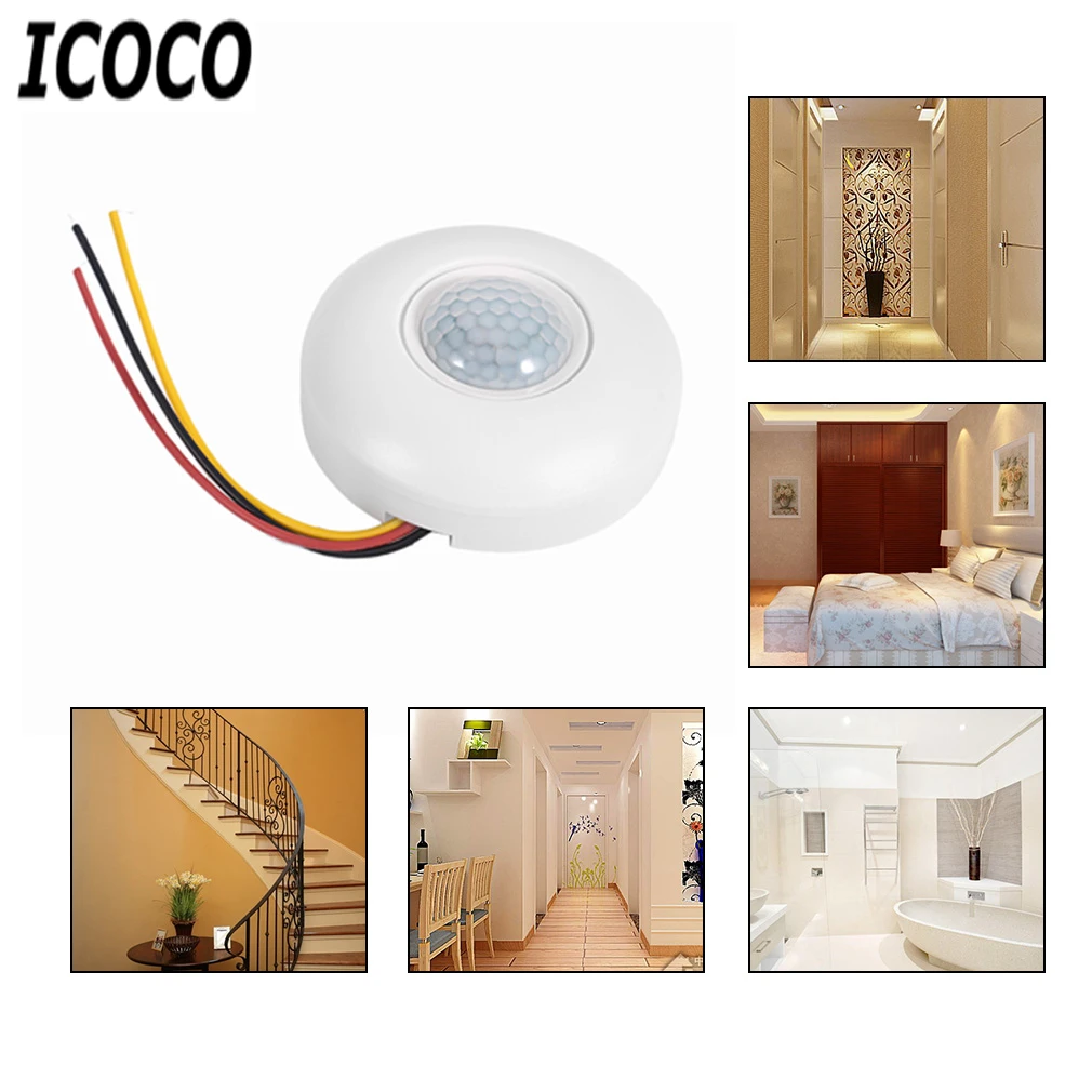 

ICOCO Practical Mini Adjustable Body Motion Movement Ceiling PIR Infrared Sensor Detector Light Lamps Switch 220V 200W Wholesale