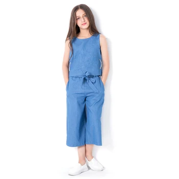 

Teen Children Clothing Sets 2020 Summer Blue Sleeveless T-shirt+ Pants 2Pcs Suit For Girls 5 7 6 8 9 10 12 14 Years Kids Clothes