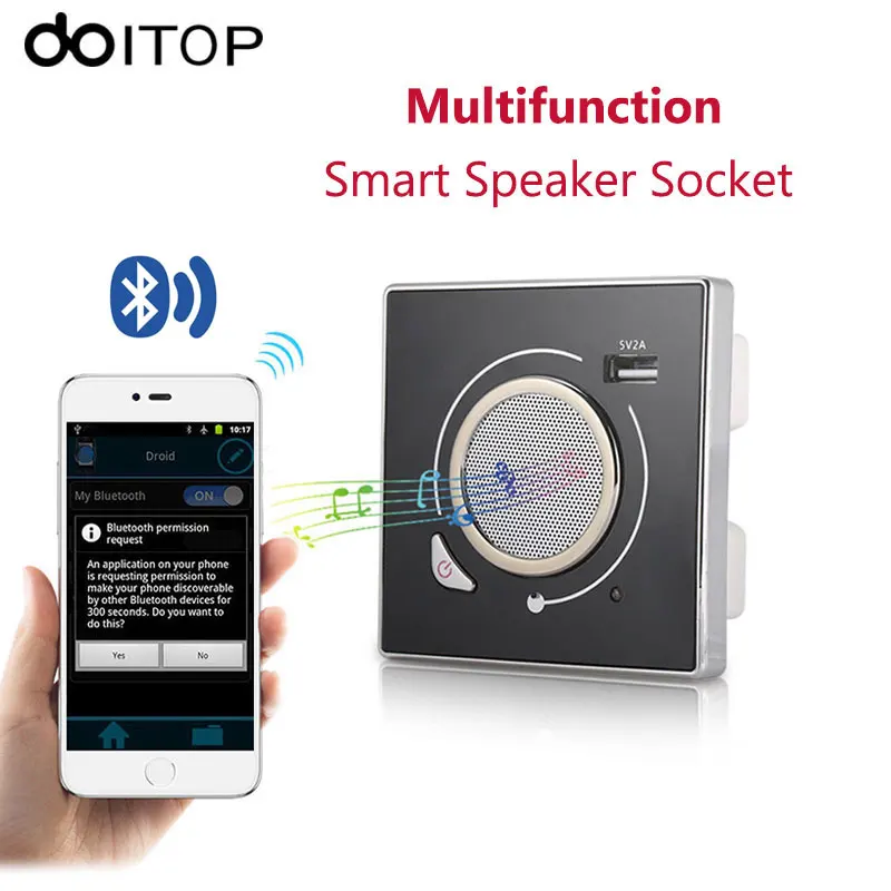 

DOITOP Smart Bluetooth Wireless Speaker Wall Socket Mount Multifunction Speaker Socket HiFi Music Play & 5V 2A USB Charging Port