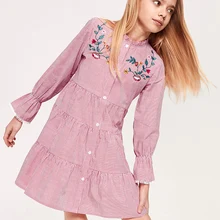 Balabala/платье-рубашка в полоску для девочек; платья с расклешенными рукавами и бантом на талии; Детские весенне-осенние платья для девочек-подростков