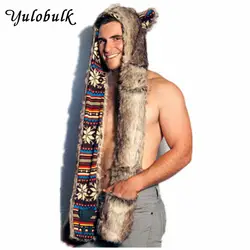 Теплый зимний галстук, краситель, мужская шапка и шарф, набор, искусственная шапка из животного меха, мужской Пушистый Плюшевый капюшон