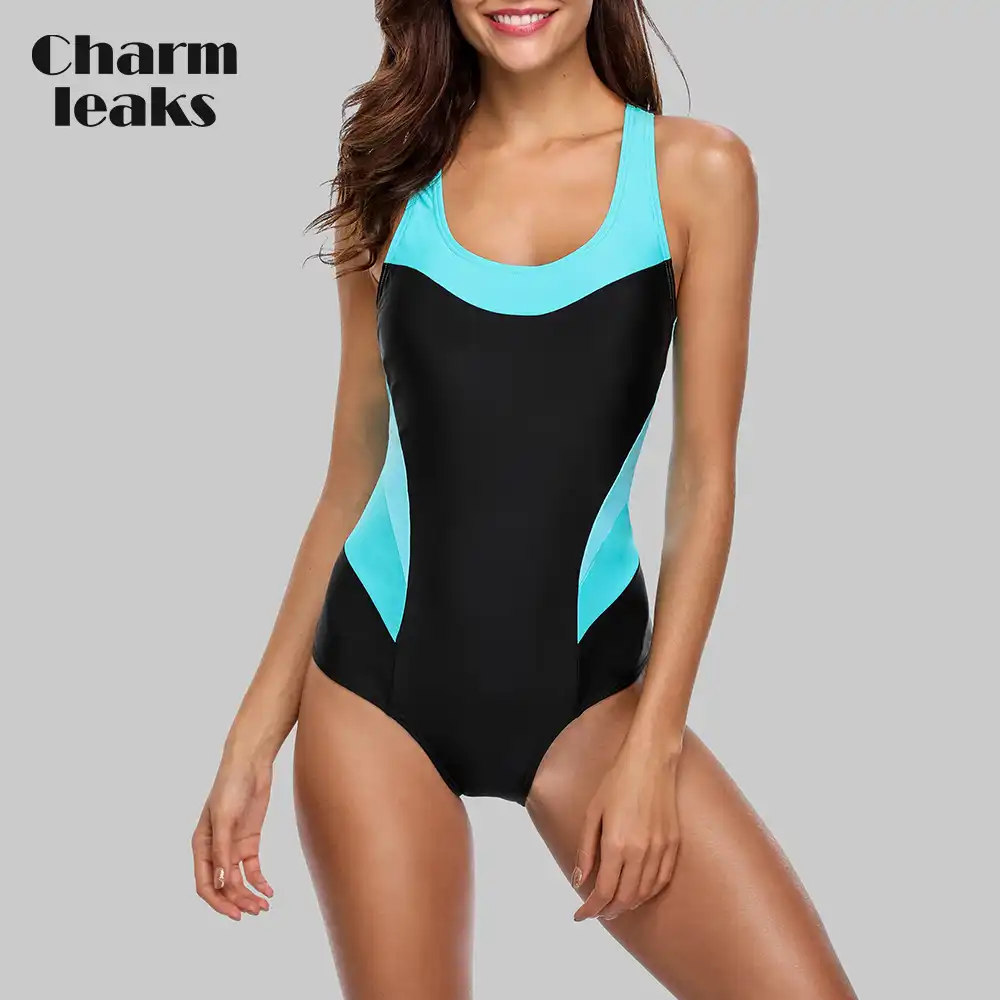 Charmleaks Women One Piece Sports Swimwear Sports Swimsuit Slim Bikini