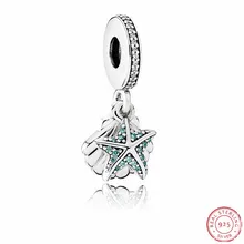 Цвета инея Чеканный тропический Морская звезда и Морская ракушка Подвеска Шарм бусины для самостоятельного изготовления ювелирных изделий Fit PANDORA Подвески Серебро 925 FL577