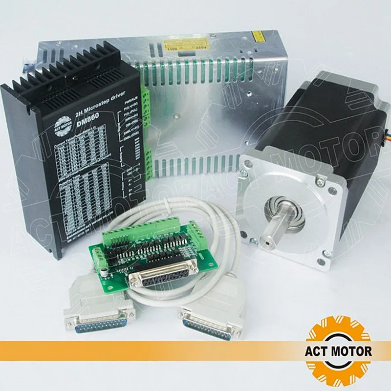 

ACT Motor CNC 1Axis Nema34 Stepper Motor 34HS5460 Single Shaft 1700oz-in 151mm 6A+3PCS Driver DM860 7.8A 80V with Power Cutting