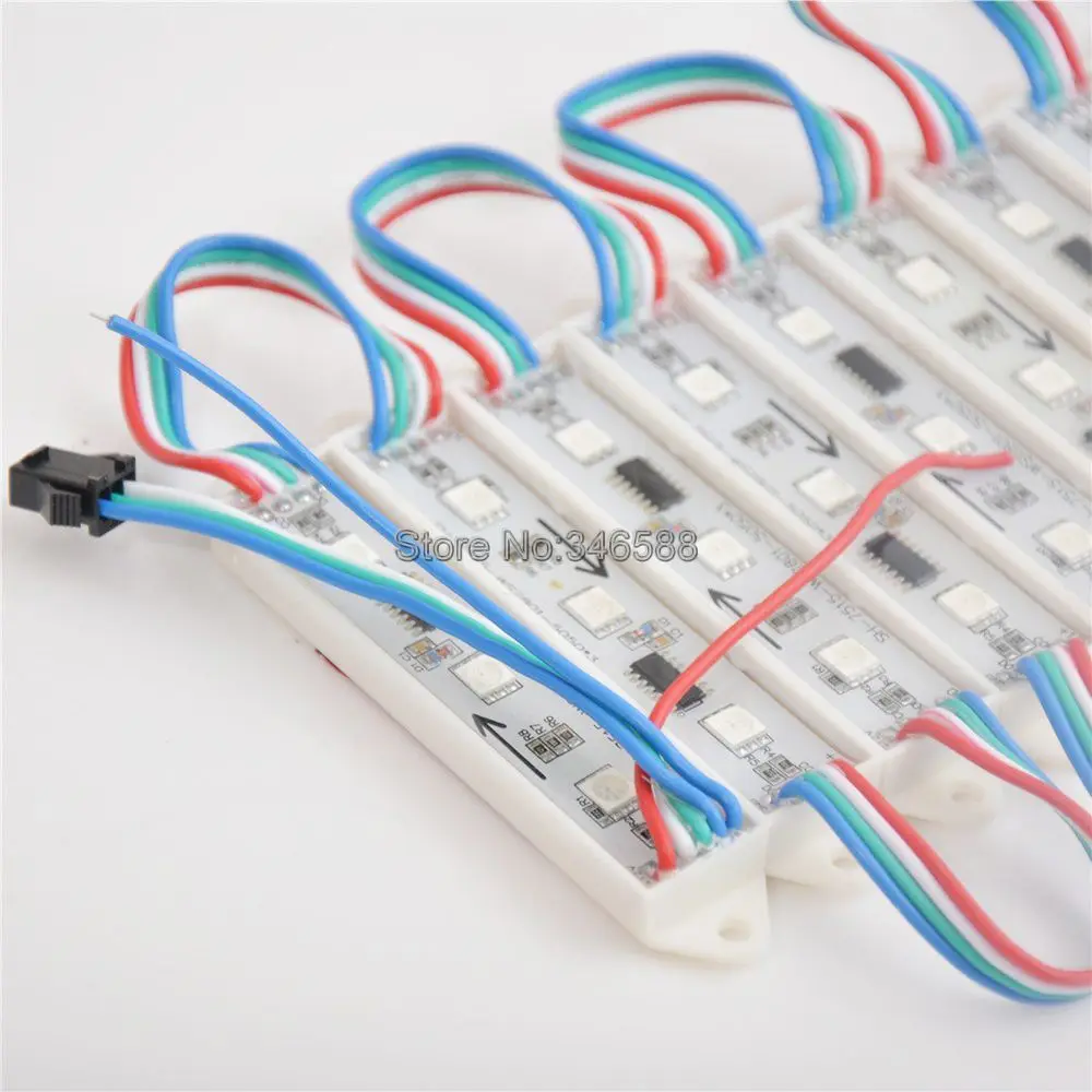

20pcs/string, DC12V IP67 Waterproof Addressable RGB Full Color WS2801 IC Pixel LED Module String,3x5050SMD,75mm*15mm Rectangular