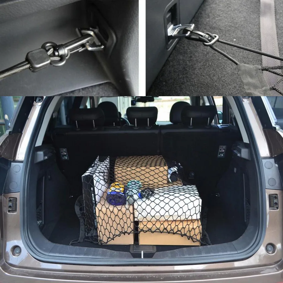 

100 x 100CM Universal Car Rear Trunk Cargo Luggage Storage Organizer Mesh Net Bag with 4 Hooks Fit for SUV Toyota RAV4 CRV 4X4