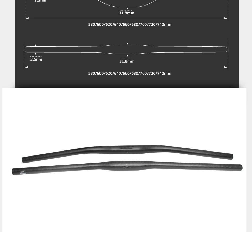 Горный велосипед 3 K полный углеродного волокна плоский горизонтальный углеродный велосипедный руль MTB велосипед части 31,8*580-720 мм CB440