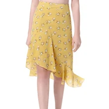 Стиль; Новинка; в стиле ретро; в Для женщин шифоновая юбка с цветочным принтом Асимметричная оборкой Высокая талия и на молнии сбоку; женские миди-юбка желтый