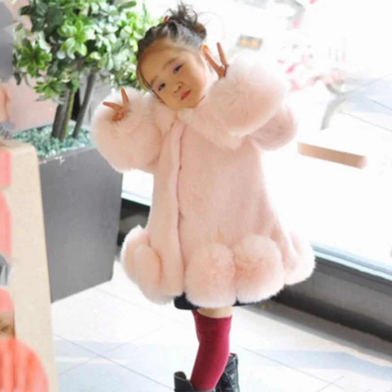 Baby Kids Girls Faux Fur Furry Winter Warm Jacket Parka Trench Coat Hot Sale sz 