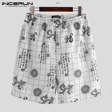 INCERUN брюки мужские в китайском стиле с цветочным принтом и эластичной резинкой на талии пляжные свободные хлопковые повседневные брюки спортивные летние мужские брюки