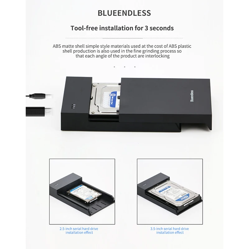 Blueendless 3,5 дюйма корпус для жесткого диска чехол Пластик Usb 3,0 Sata 12V 2A внешний жесткий диск Box Hdd Caddy для Тетрадь настольного ПК
