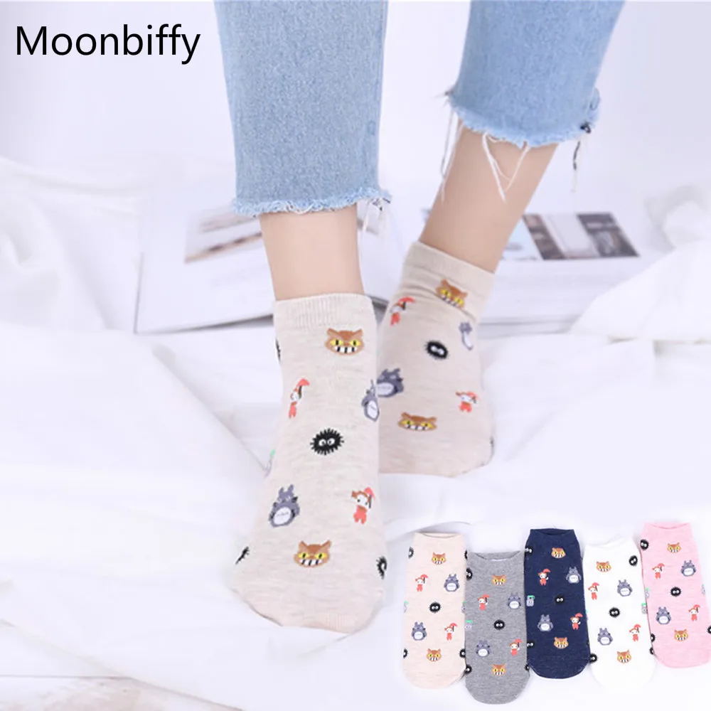 

Cute Cotton Cartoon Spirited Away Ghibli Miyazaki Anime Women Socks Harajuku Summer Totoro Stripes Funny Ankle Socks