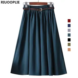 RIUOOPLIE Женская юбка миди пояс с высокой талией дна до колена плиссированный материал трапециевидной формы школьный стиль