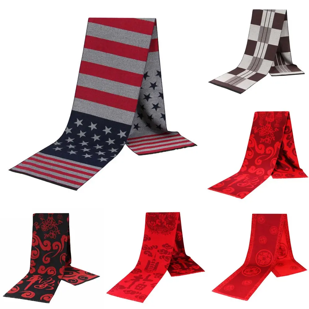 

Luxury Men Scarf Cashmere Viscose blend Scarves Red Black 180CM x 30CM Winter Warm Long Neckerchief Man Wraps Accessories Gift