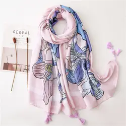 Женские шарфы Foulard Женская шаль Crinkle Розовый Шелковый шарф роскошный бренд хлопок шаль Хиджаб Лот Женская шаль с принтом шарф