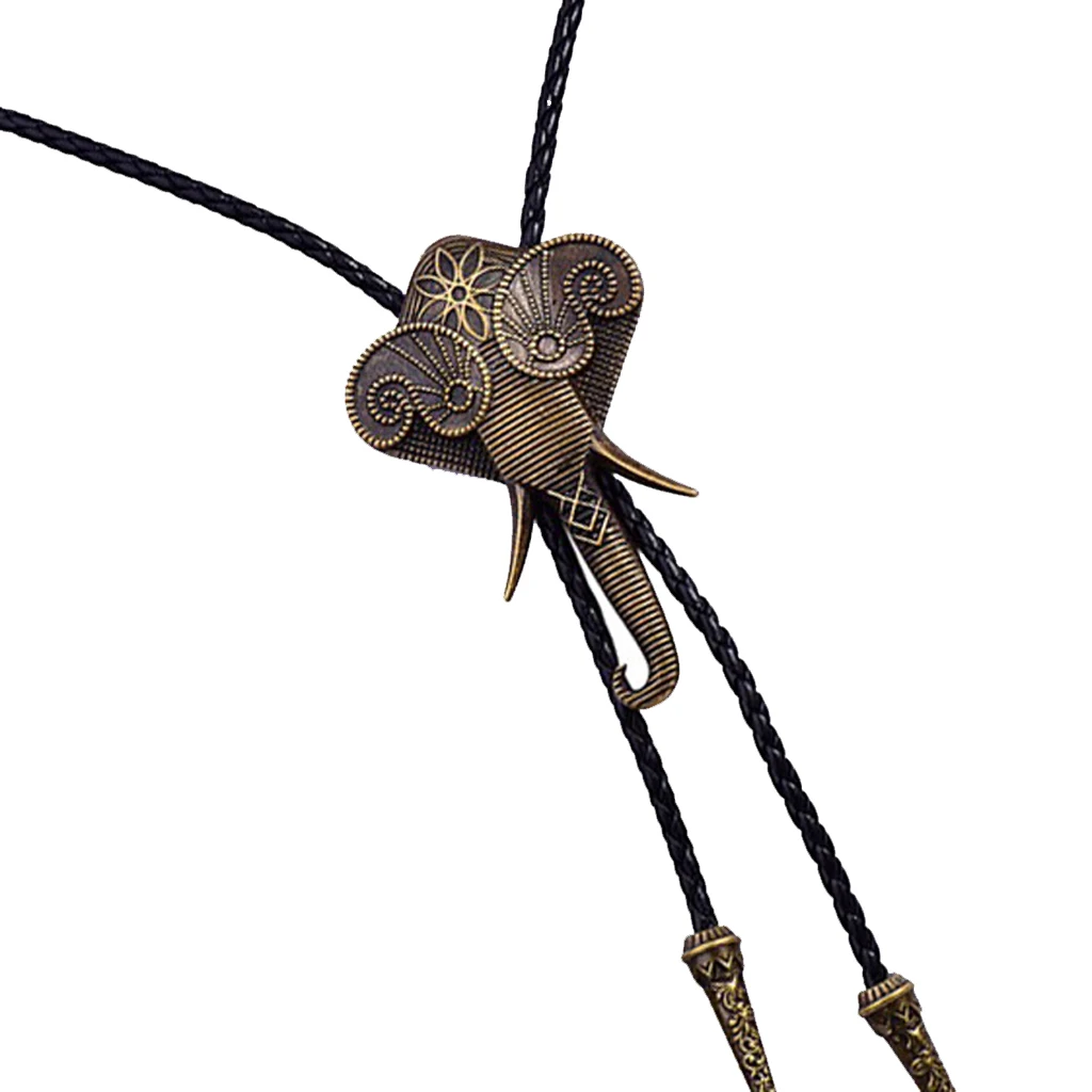 Men's Vintage Elephant Bolo Tie Alloy Synthetic Leather Western Cowboy Bola Tie 1M Native American Jewelry