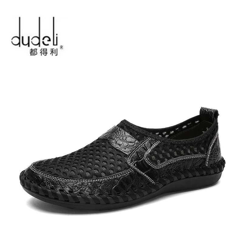 DUDELI/Мужская обувь; сетчатая Летняя обувь на плоской подошве; мужские лоферы на шнуровке; дышащая мужская повседневная обувь; прогулочная мягкая мужская обувь - Цвет: Черный