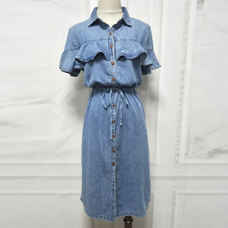 high quality autumn summer denim dress clothing short sleeve women Jeans dress elegant spring slim cowboy Dresses vestidos
